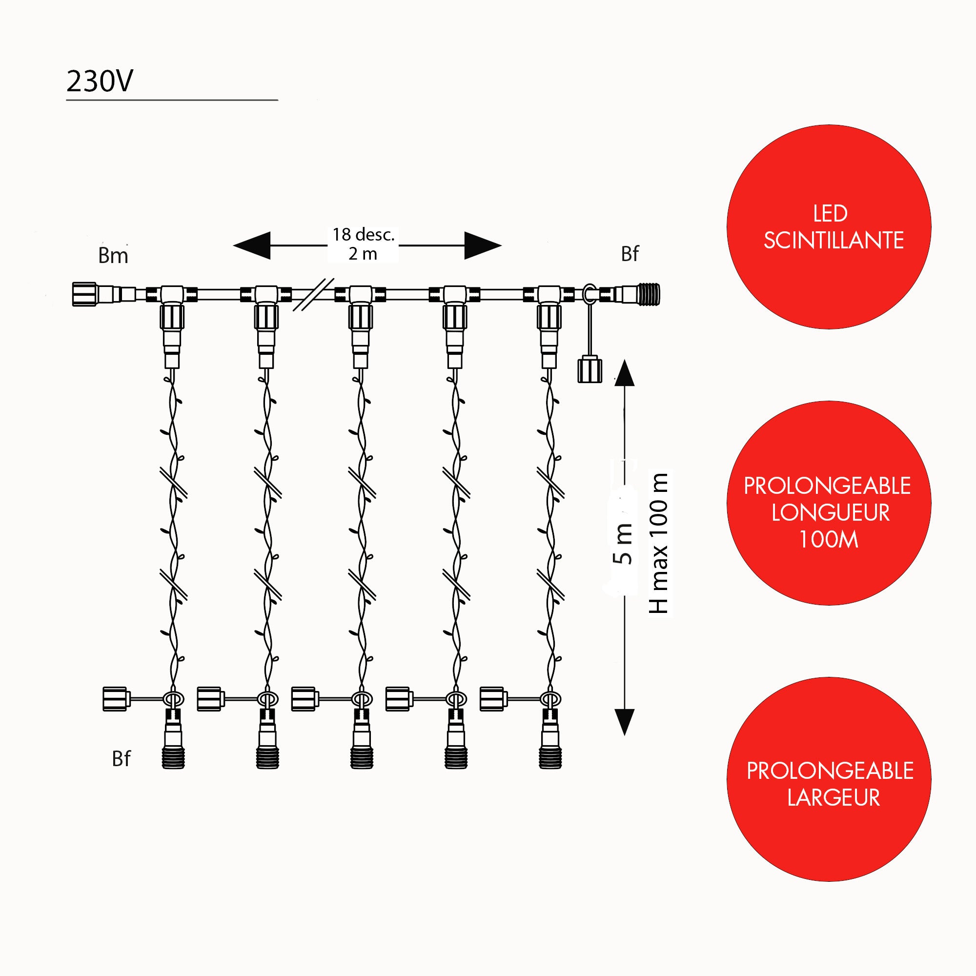 Rideau scintillant Optima H5 x L2m - 230V